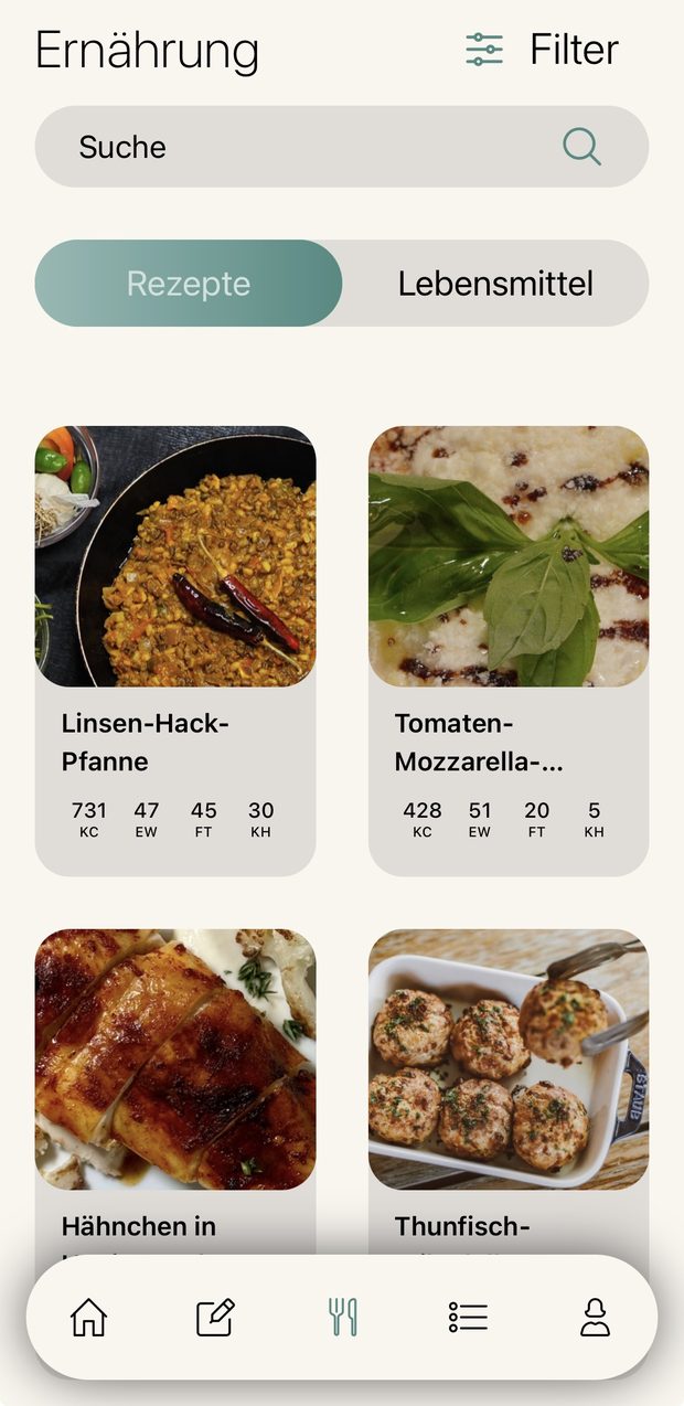 Rezepte zum Filtern und Speichern
